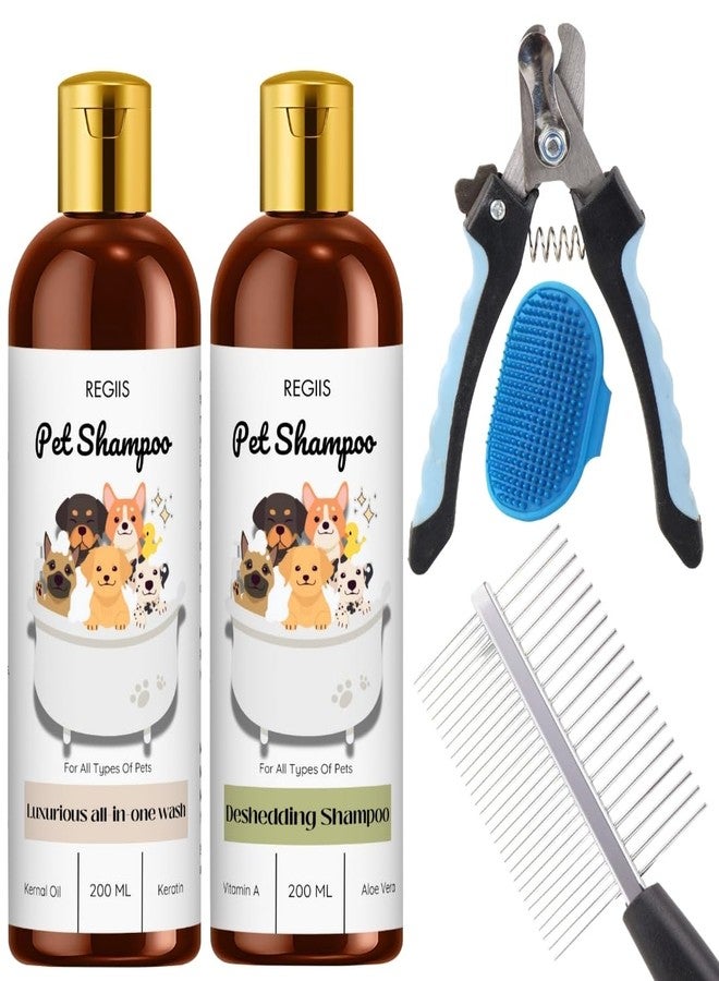 مجموعة ريجيس للعناية بالحيوانات الأليفة مع مجموعة شامبو للكلاب، 2 × 200 مل تركيبة شاملة لإزالة الشعر المتساقط، مقص أظافر، مشط معدني، فرشاة للعناية (عبوة من 5 قطع) - Image 1